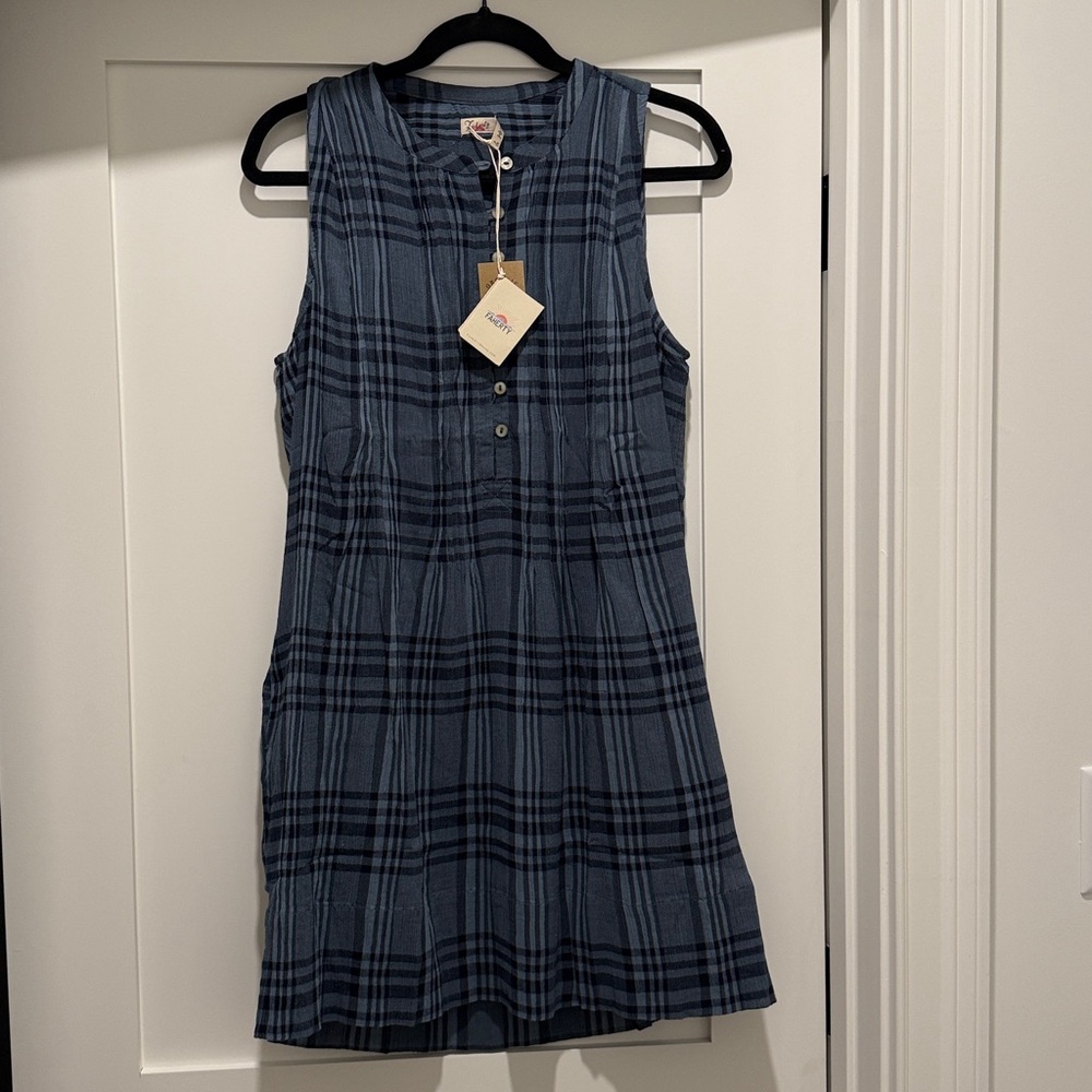 Faherty Navy Checkered Sleeveless Mini Dress NWT - Picture 4 of 4